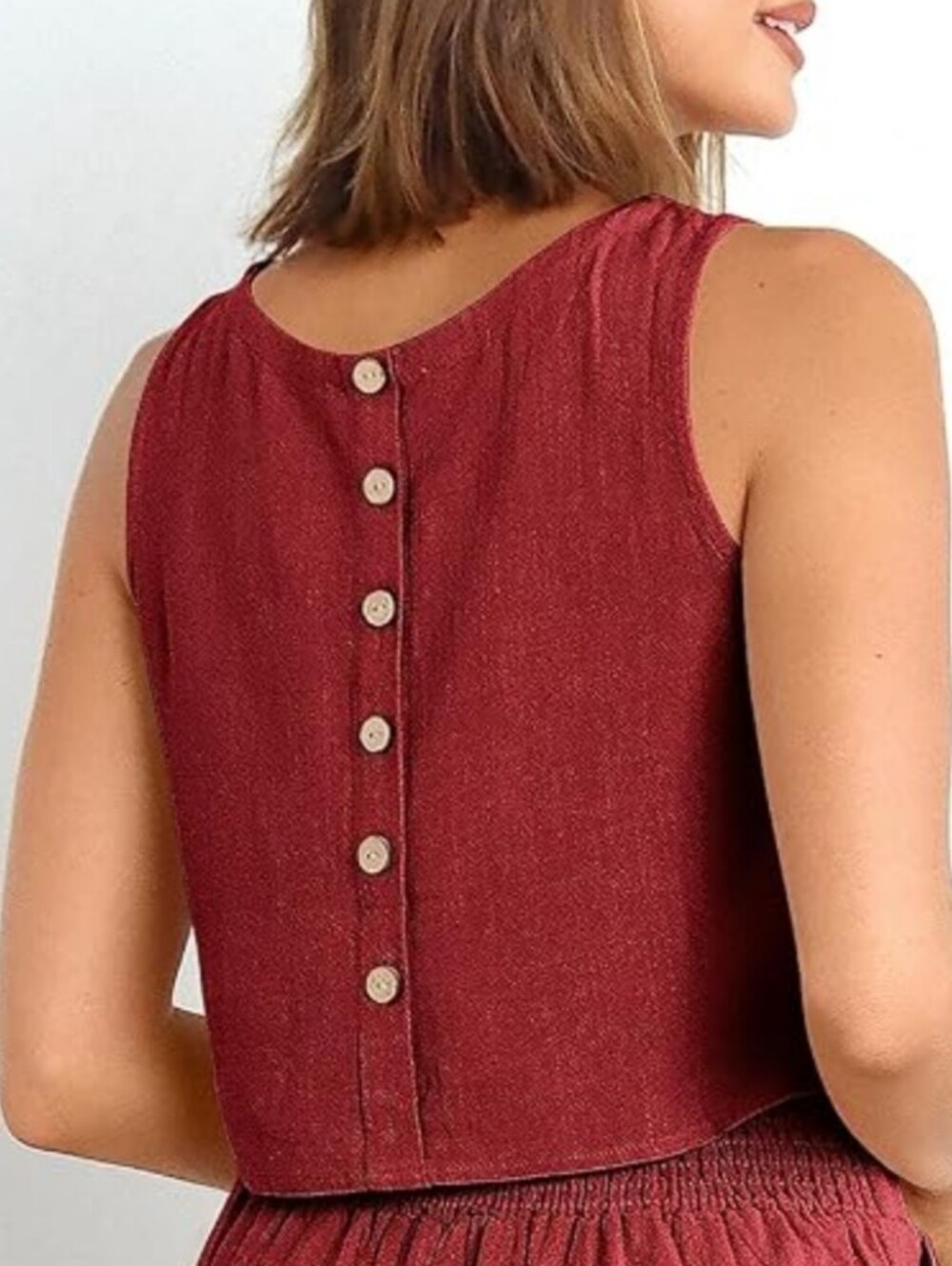 ANRABESS Linen Cropped Tank Top Wine Red Sz Medium